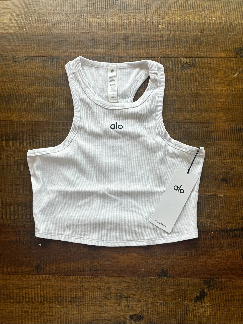 ALO Yoga White Ribbed Racerback Crop Tank Top